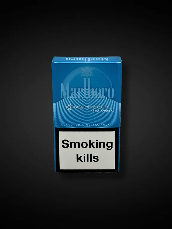 Marlboro-touch-aqua-less-smell-cigarbox Marlboro Touch Aqua Less Smell açık mavi mentollü sigara paketi